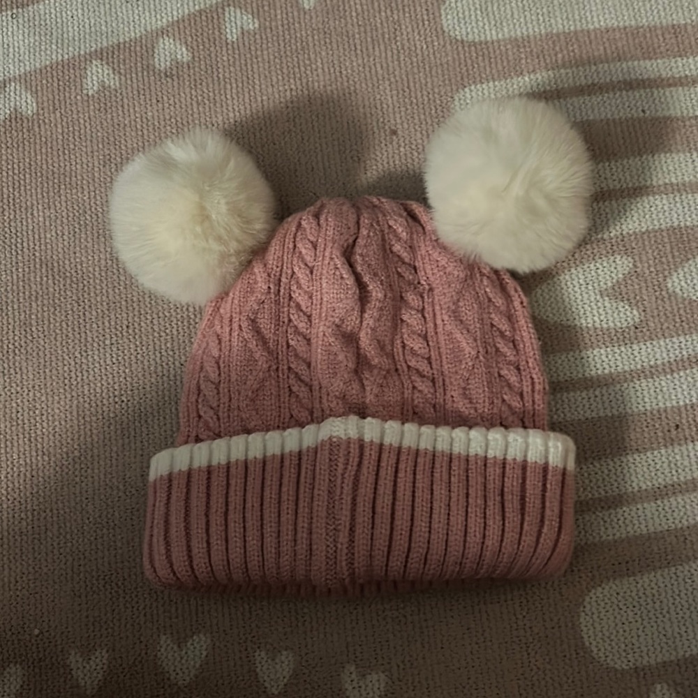 Baby Size 12-24 Snow Hat with Pom-Poms